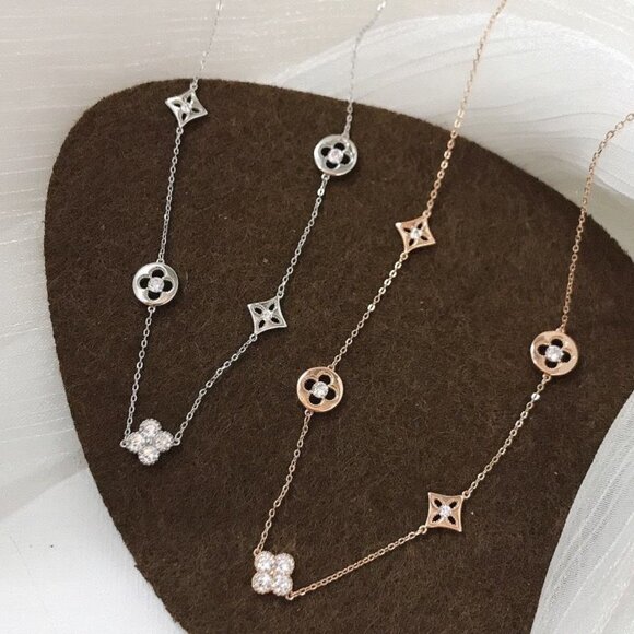 5-station necklace 18KY Gold Plated or Rhodium Plated over 925 Sterling silver